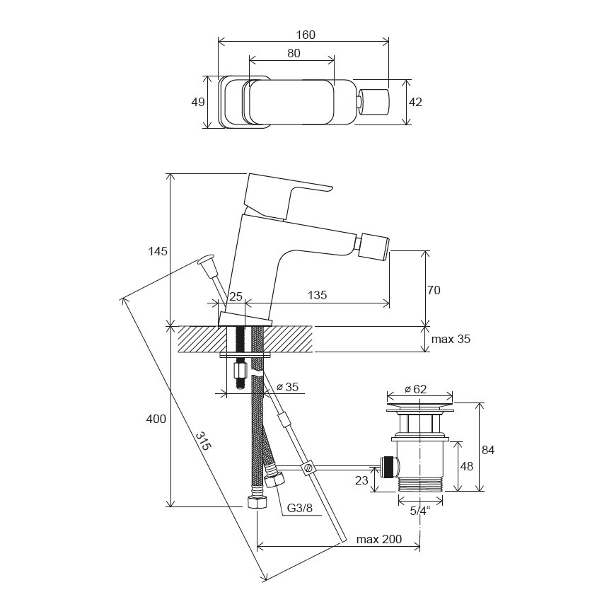 Ravak X070155 - Bidettblandare med bottenventil FREE, svart