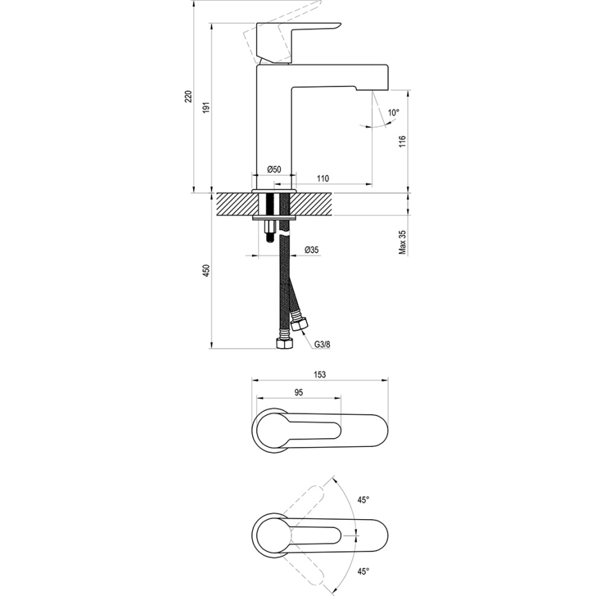 Ravak X070181 - Tvättställsblandare PURI 19,1 cm svart