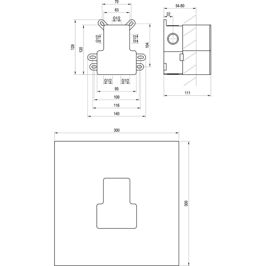Ravak X070234 - Grundkropp för inbyggda blandare R-BOX 12,9x14 cm