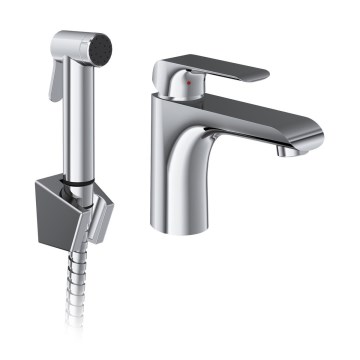 Ravak X070438 - FLAT tvättställsblandare med bidetdusch, blank krom