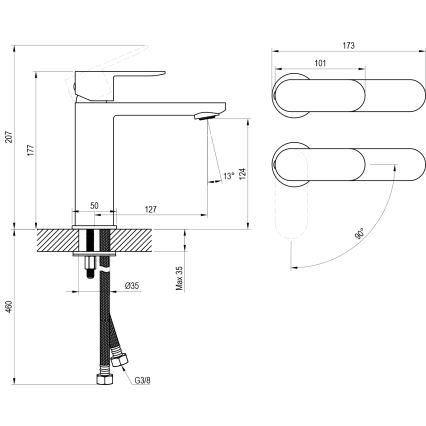 Ravak X070460 - Tvättställsblandare CHROME 17,7 cm svart