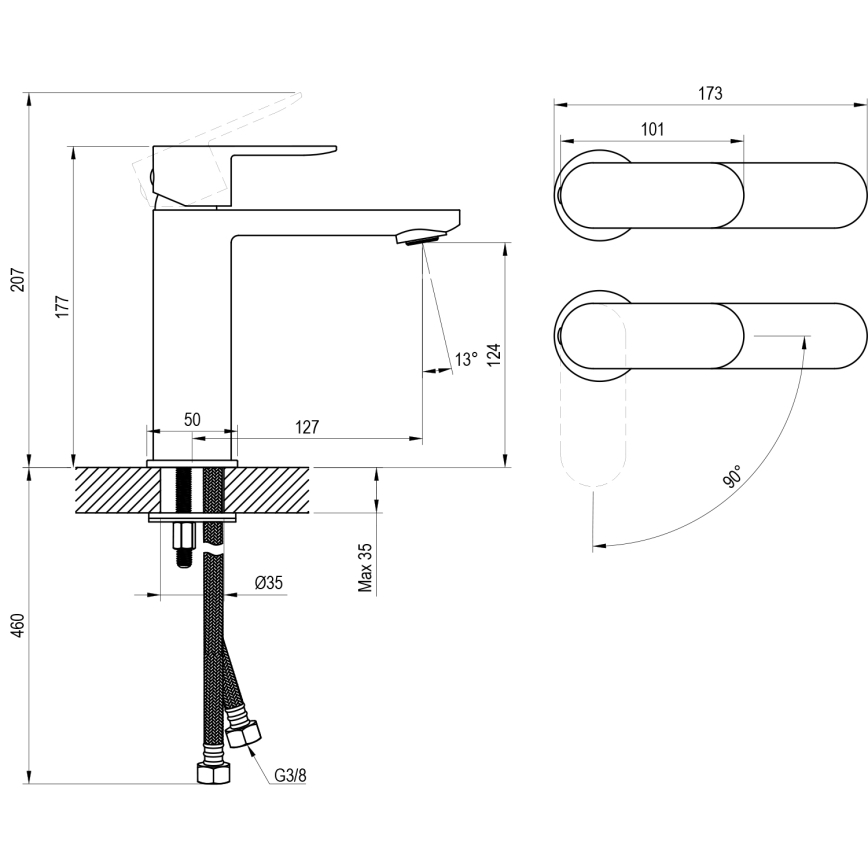 Ravak X070460 - Tvättställsblandare CHROME 17,7 cm svart
