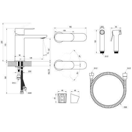 Ravak X070462 - Tvättställsblandare med bidetdusch CHROME svart