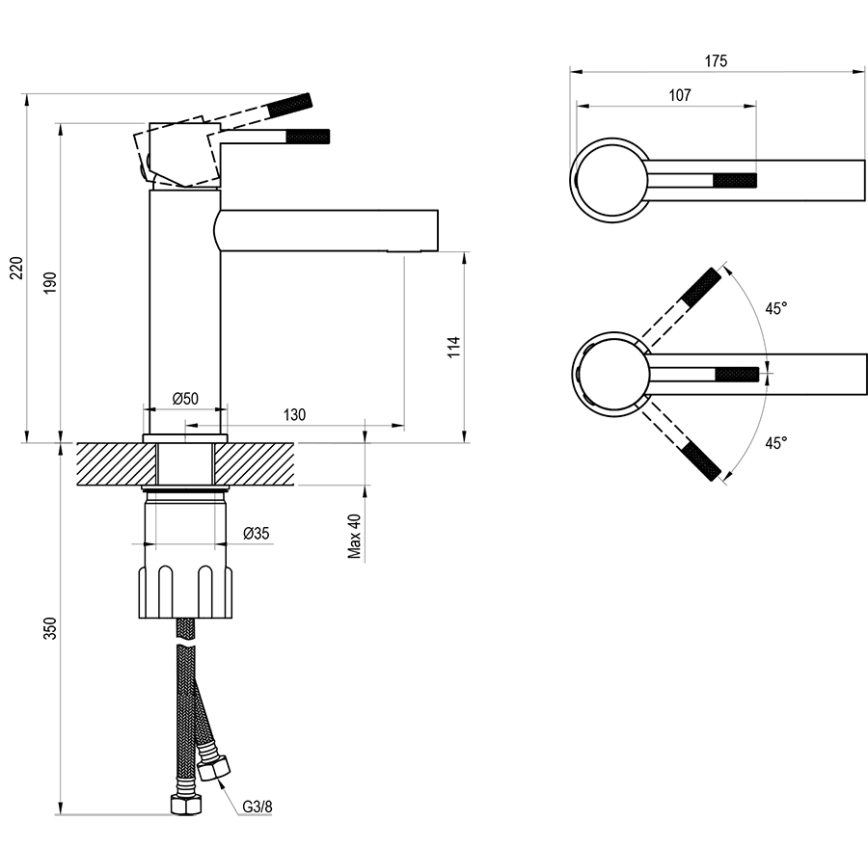 Ravak X070644 - Tvättställsblandare NOX 19 cm, borstat rostfritt stål