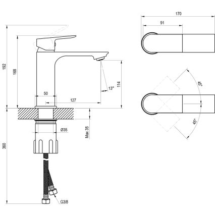 Ravak X070652 - Tvättställsblandare PLAN 16,8 cm borstad grafit