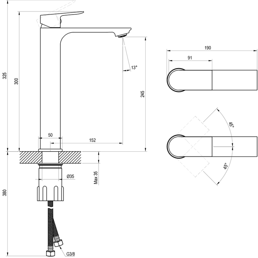 Ravak X070653 - PLAN tvättställsblandare 30 cm, borstad grafit