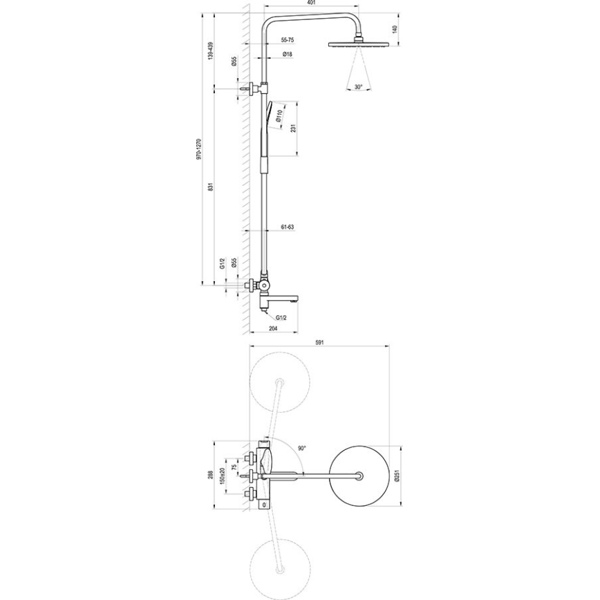 Ravak X07P642 - Duschset med blandare, blank krom