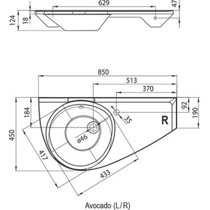 Ravak XJ1P1100000 - Vägghängt tvättställ AVOCADO 85x45 cm gjuten marmor/vit