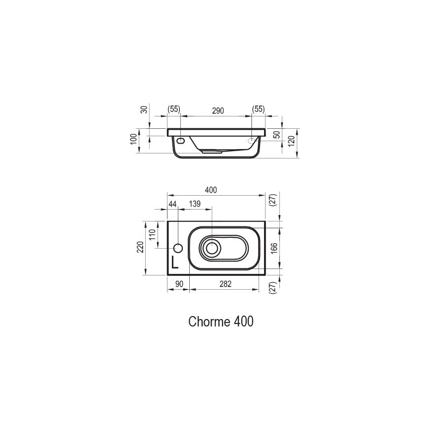 Ravak XJGP1100000 - Vägghängt tvättställ CHROME 40x22 cm gjuten marmor/vit
