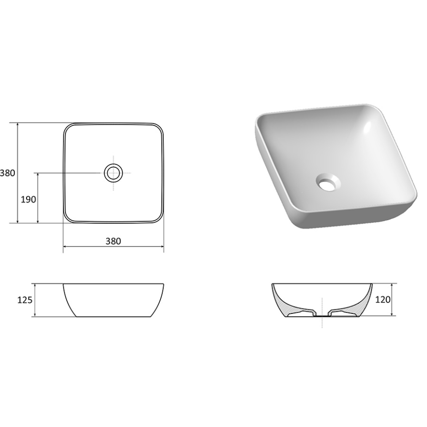 Ravak XJX01138001 - Tvättställ för bänkskiva UNI SLIM 38x38 cm, keramik/vit