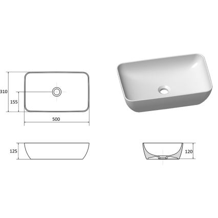 Ravak XJX0D150000 - Tvättställ för bänkskiva CERAMIC SLIM 50x31 cm keramik/svart