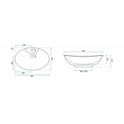 REA-00692 - Tvättställ för bänkskiva ROSA 44x66 cm keramik/högblank vit