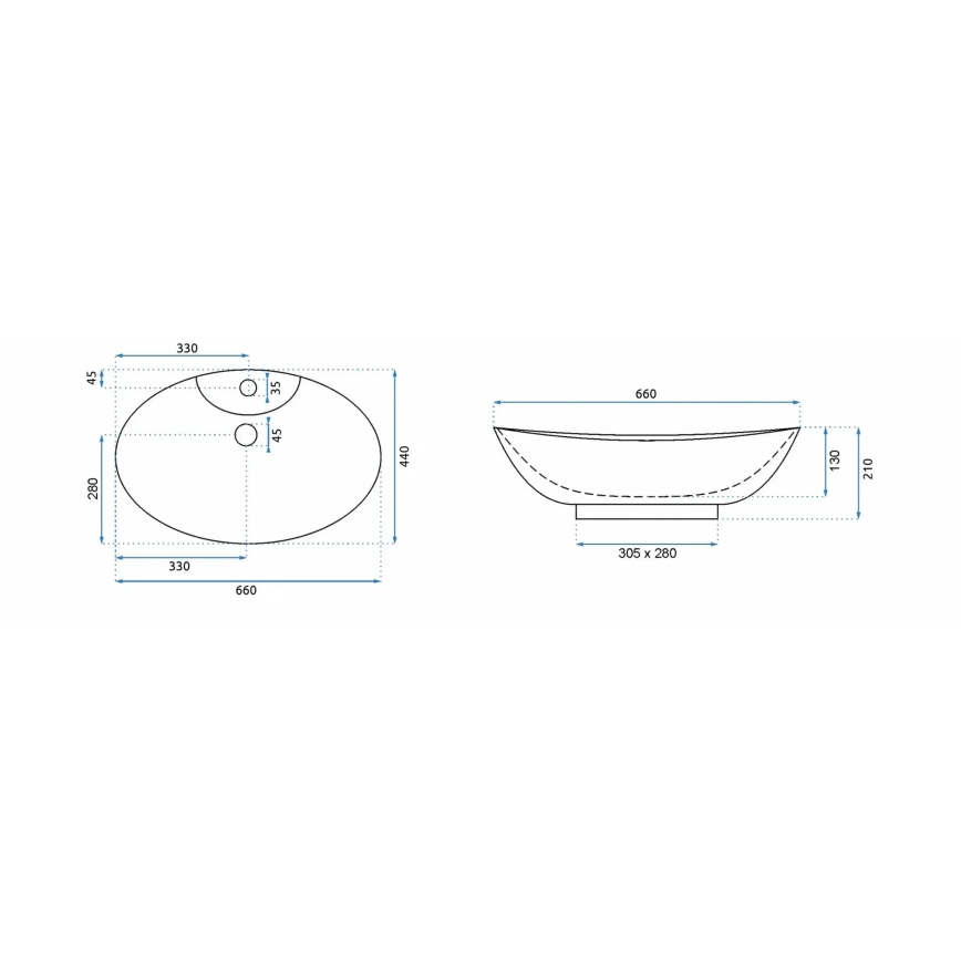 REA-00692 - Tvättställ för bänkskiva ROSA 44x66 cm keramik/högblank vit