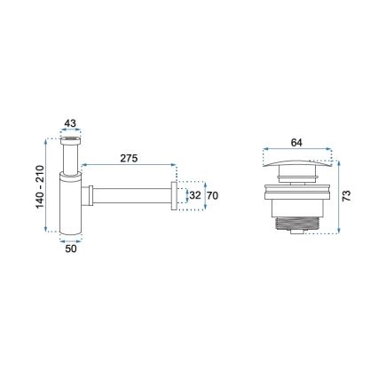 REA-A5215 - Tvättställssifon med CLICK-CLACK bottenventil, Ø 6,4 cm, matt svart