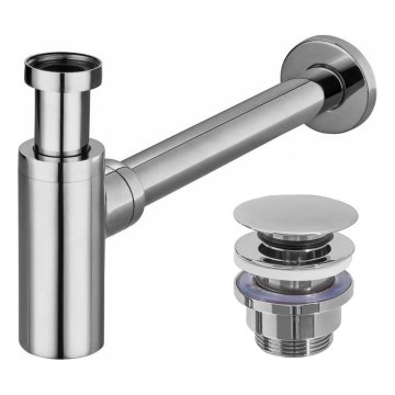 REA-A5693 - Tvättställssifon med CLICK-CLACK-bottenventil Ø 6,4 cm, blank krom