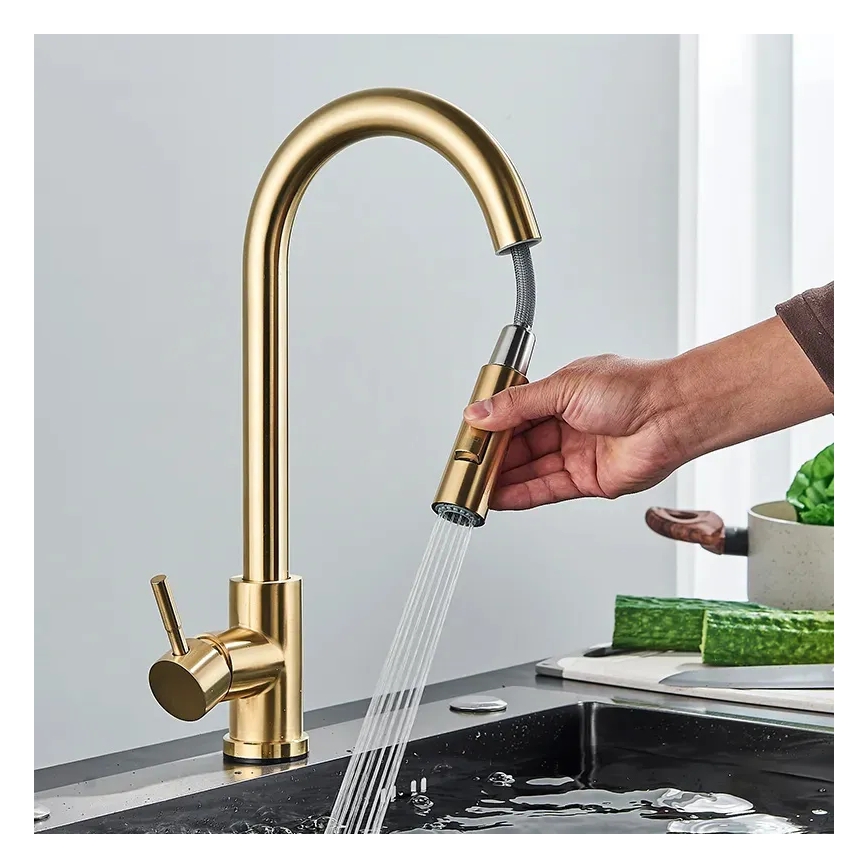 REA-B0669 - Köksblandare med utdragbar handdusch FRESH 39,5 cm guld