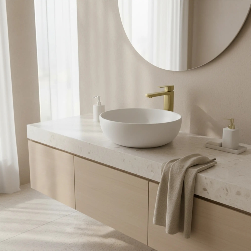 REA-B0977 - Tvättställsblandare ARLO 30 cm borstad guldfinish