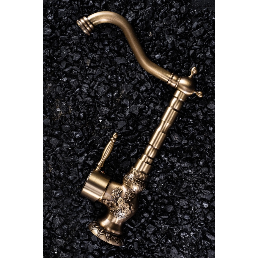 REA-B2500 - Tvättställsblandare VENICE RETRO 32 cm borstad guld
