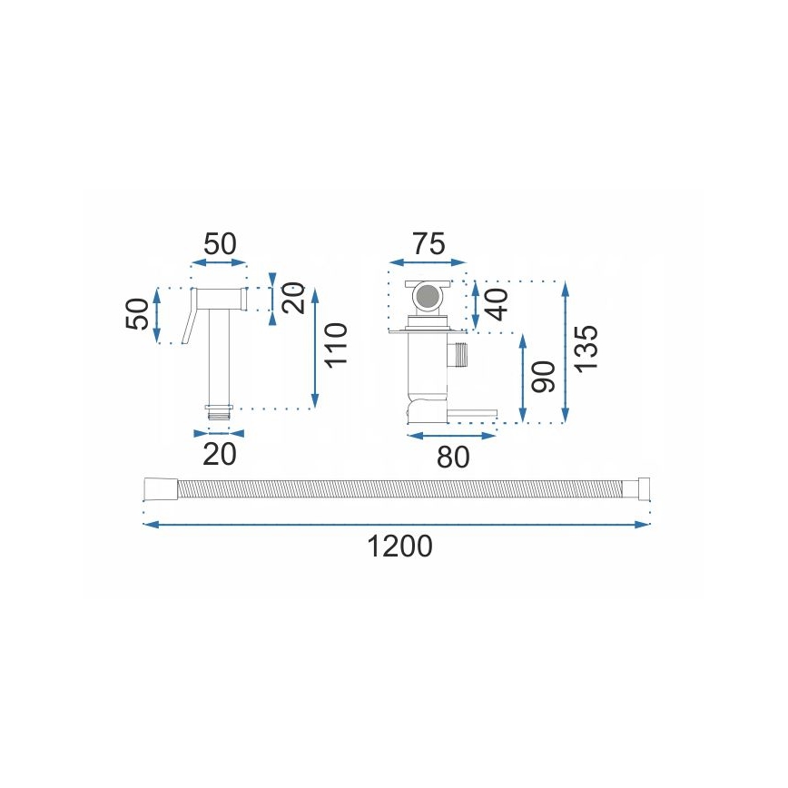 REA-B4106 - Bidettblandare med handdusch för infällt montage LUNGO, blank krom