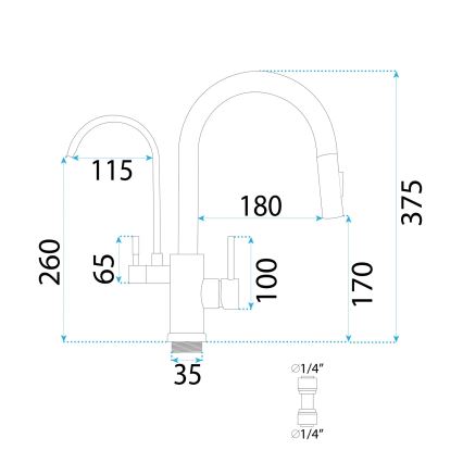 REA-B7564 - ECO FRESH köksblandare 37,5 cm med utdragbar handdusch och integrerat vattenfilter, nickel