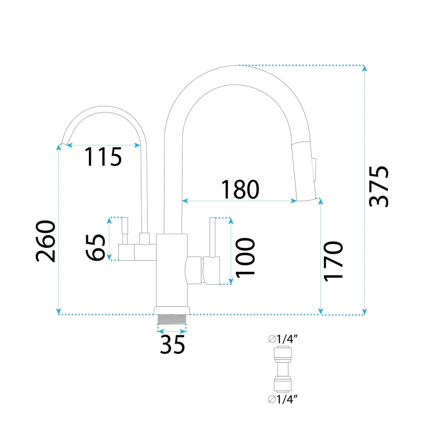 REA-B7564 - ECO FRESH köksblandare 37,5 cm med utdragbar handdusch och integrerat vattenfilter, nickel