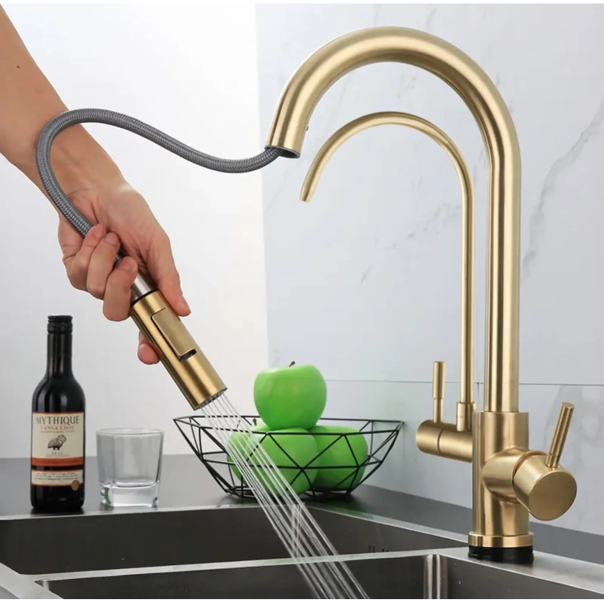 REA-B7596 - Köksblandare med utdragbar handdusch och filtrering ECO FRESH 37,5 cm borstad guld