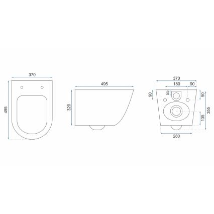 REA-C2760 - Vägghängd toalett med sits CARLO FLAT MINI RIMLESS keramik/blank vit