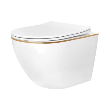 REA-C6806 - Vägghängd WC med sits CARLO MINI TORNADO RIMLESS keramik/vit/guld