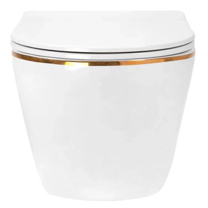 REA-C6806 - Vägghängd WC med sits CARLO MINI TORNADO RIMLESS keramik/vit/guld