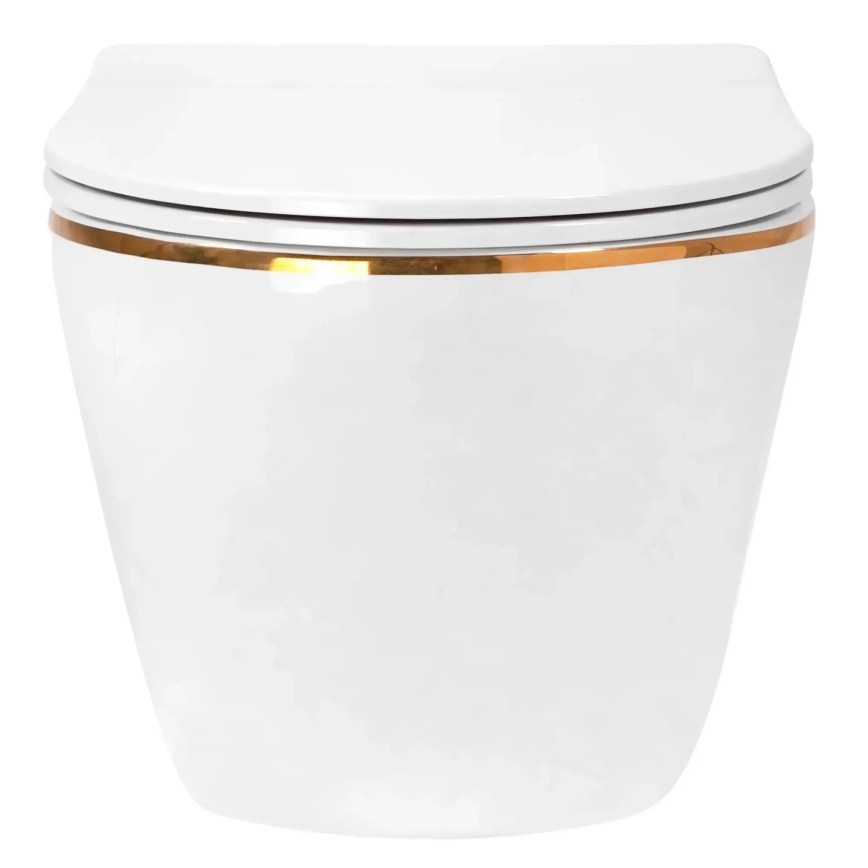 REA-C6806 - Vägghängd WC med sits CARLO MINI TORNADO RIMLESS keramik/vit/guld