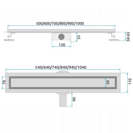 REA-G5806 - NEOX PRO avloppsränna 50 cm, nickel