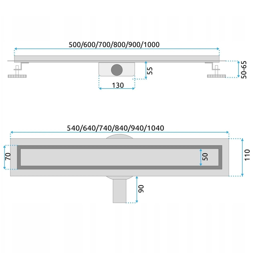 REA-G5806 - NEOX PRO avloppsränna 50 cm, nickel