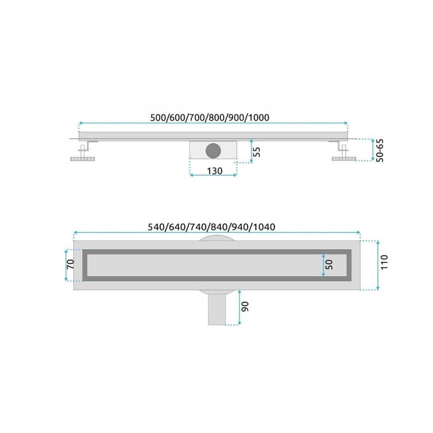 REA-G7802 - Avloppsränna NEOX PRO 70 cm rostfritt stål/svart