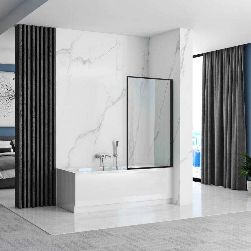 REA-K7632 - Rörlig badkarsvägg LAGOS 140 x 70 cm svart/klart glas