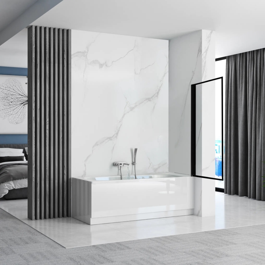 REA-K7632 - Rörlig badkarsvägg LAGOS 140 x 70 cm svart/klart glas