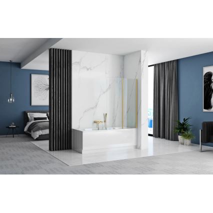 REA-K9777 - Hopfällbar badkarsvägg AGAT 140x100 cm borstad guld/klar glas