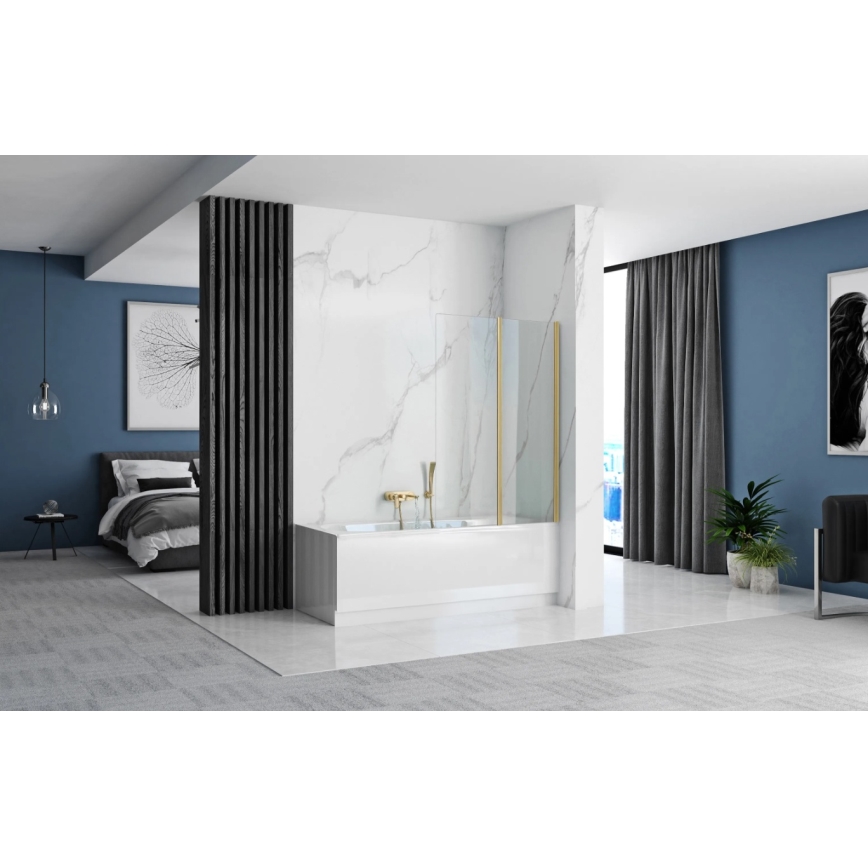 REA-K9777 - Hopfällbar badkarsvägg AGAT 140x100 cm borstad guld/klar glas