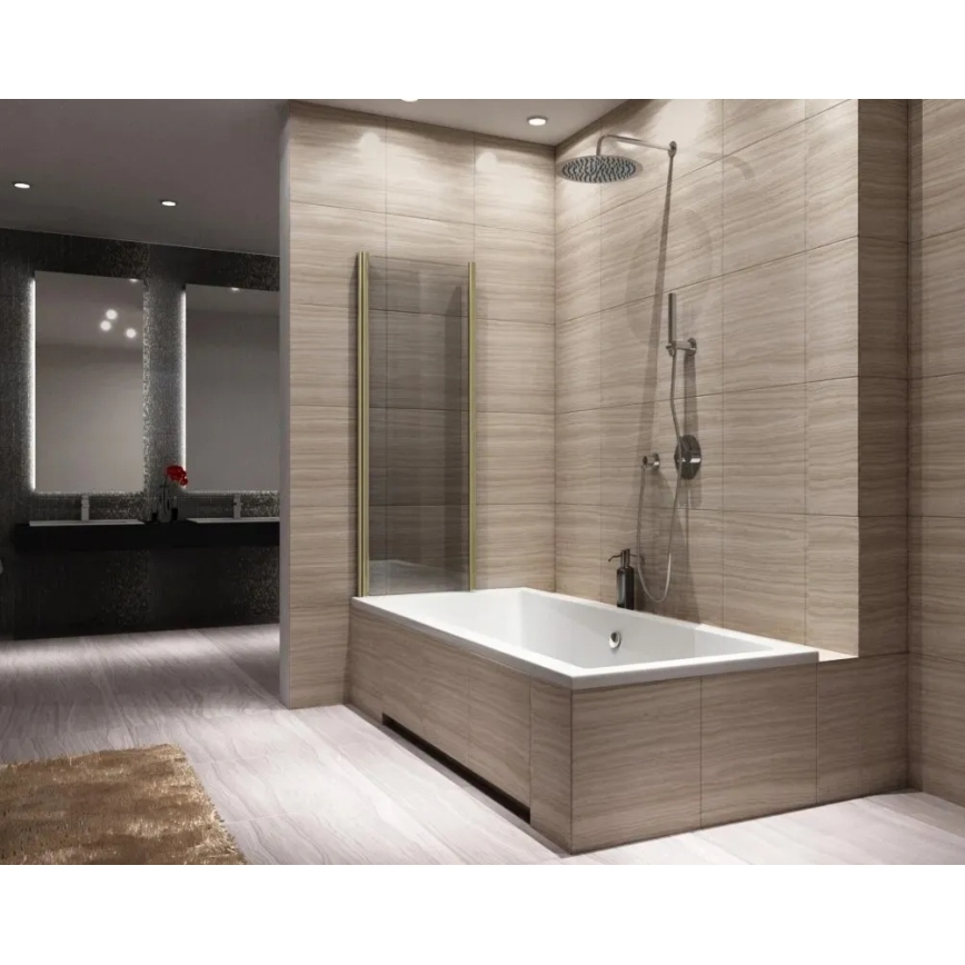 REA-K9777 - Hopfällbar badkarsvägg AGAT 140x100 cm borstad guld/klar glas