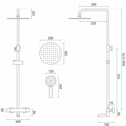 REA-P4113 - Duschset med termostatblandare LUNGO, matt svart