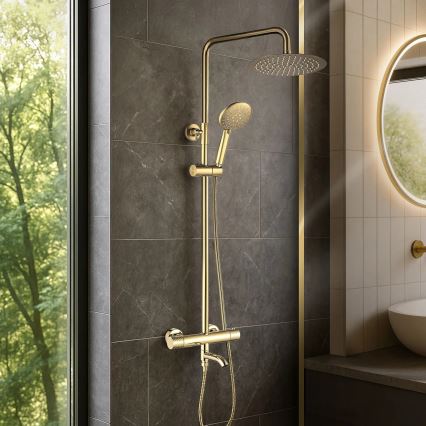 REA-P5960 - Duschset med termostatisk blandare LUNGO DIAMOND i guld