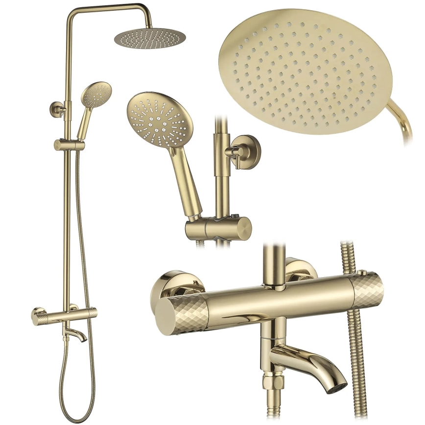 REA-P5960 - Duschset med termostatisk blandare LUNGO DIAMOND i guld