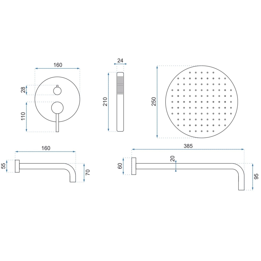 REA-P6609 - Duschset med infälld LUNGO-blandare, borstad guldfinish