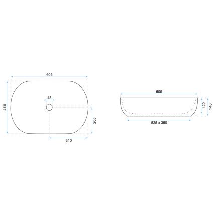 REA-U0024 - Tvättställ för bänkskiva CLEO 41x60,5 cm keramik/blank vit