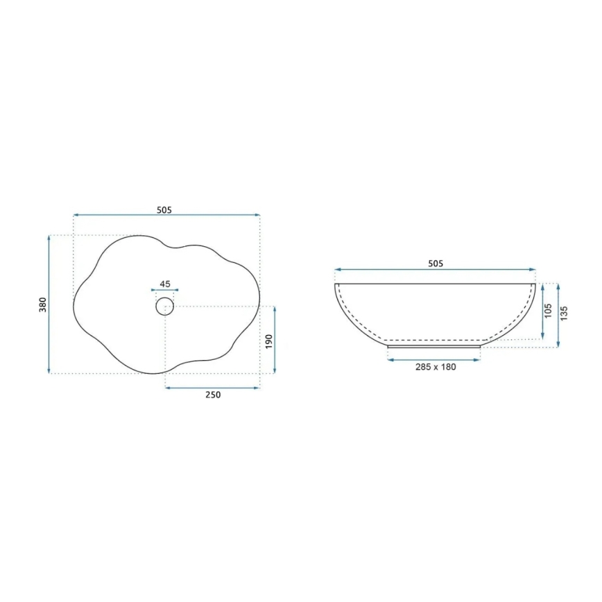 REA-U0265 - Handfat för bänkskiva PEARL 38x50,5 cm keramik/blank vit