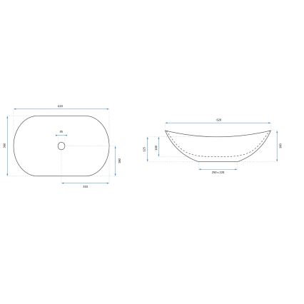 REA-U0441 - Tvättställ för bänkskiva ROYAL 35,5x61,5 cm keramik/blank vit