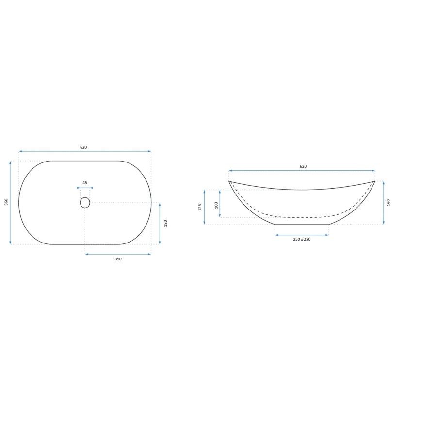 REA-U0441 - Tvättställ för bänkskiva ROYAL 35,5x61,5 cm keramik/blank vit
