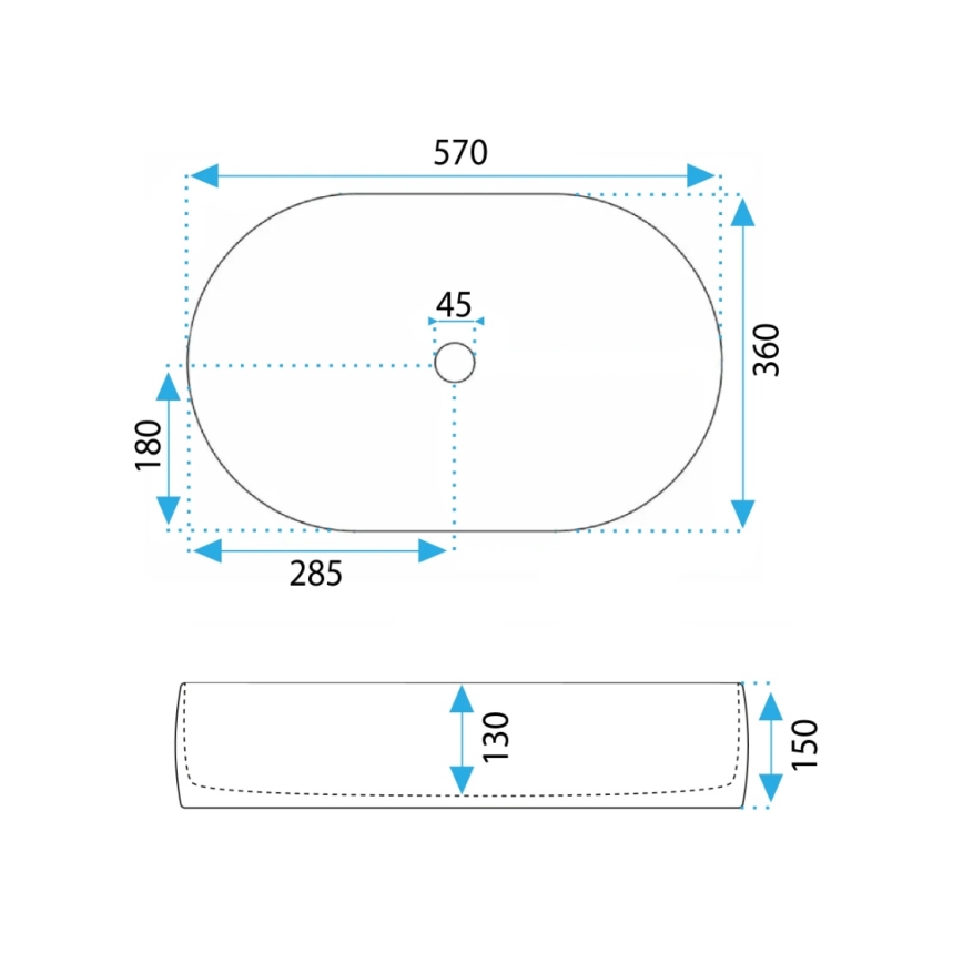 REA-U0600 - Ovanpåliggande tvättställ ALMA 36x57 cm, keramik, blank vit
