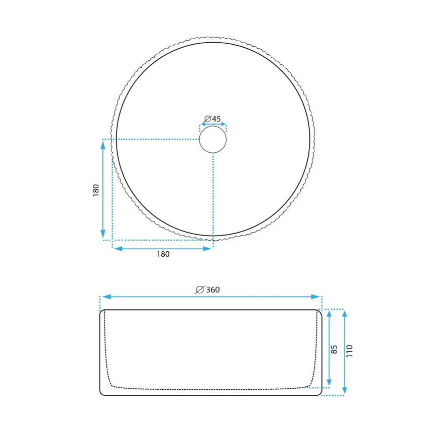 REA-U0601 - Tvättställ för bänkskiva DELIA 36 cm blank vit/stensimitation
