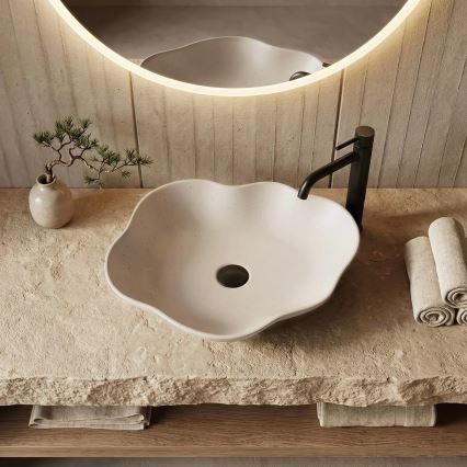 REA-U0617 - Tvättställ för bänkskiva PEARL 38x50,5 cm keramik/beige/stenimitation