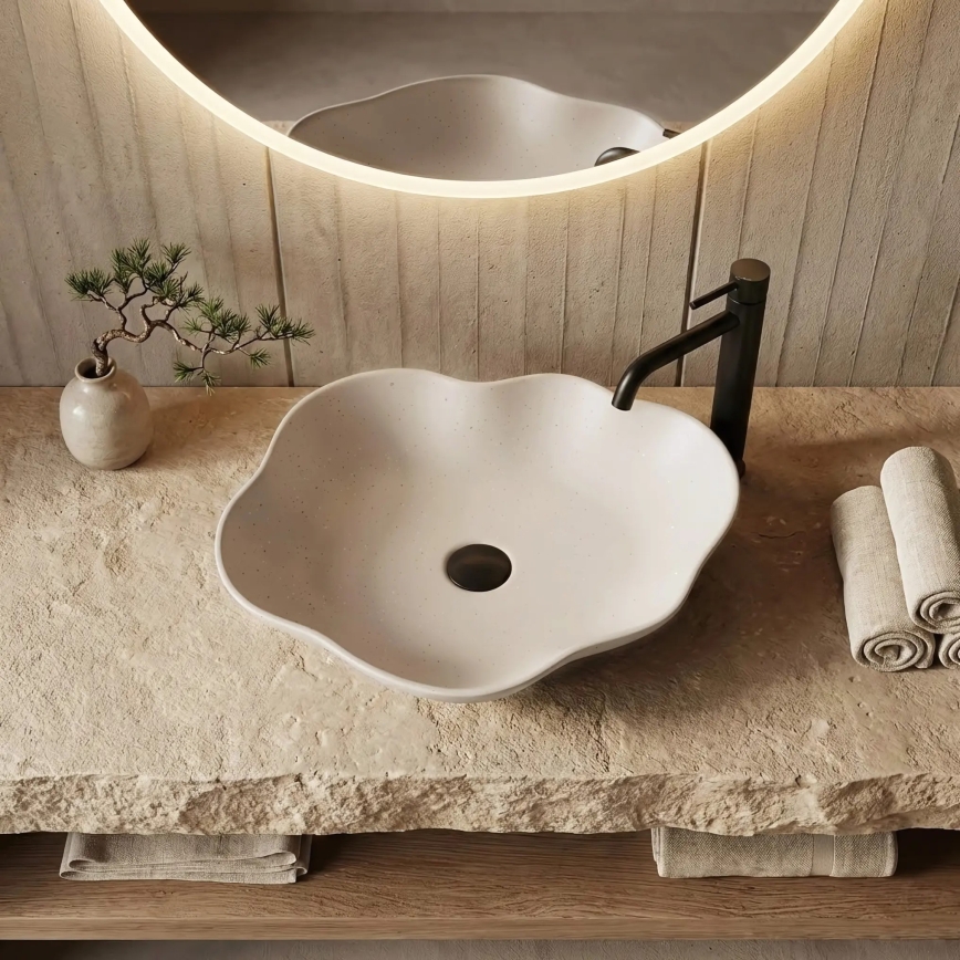 REA-U0617 - Tvättställ för bänkskiva PEARL 38x50,5 cm keramik/beige/stenimitation